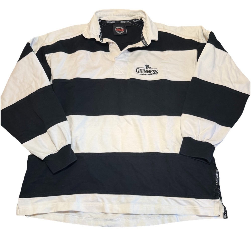 Guinness Official Merchandise Men's L Long Sleeve Rugby Striped Polo Cotton Knit